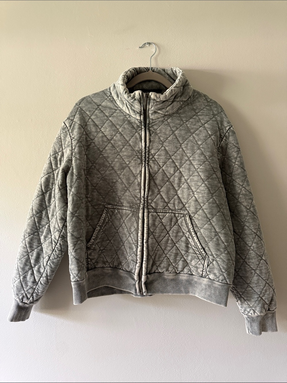 Jane and Delancey Quilted Zip-Front Jacket in Heather Gray